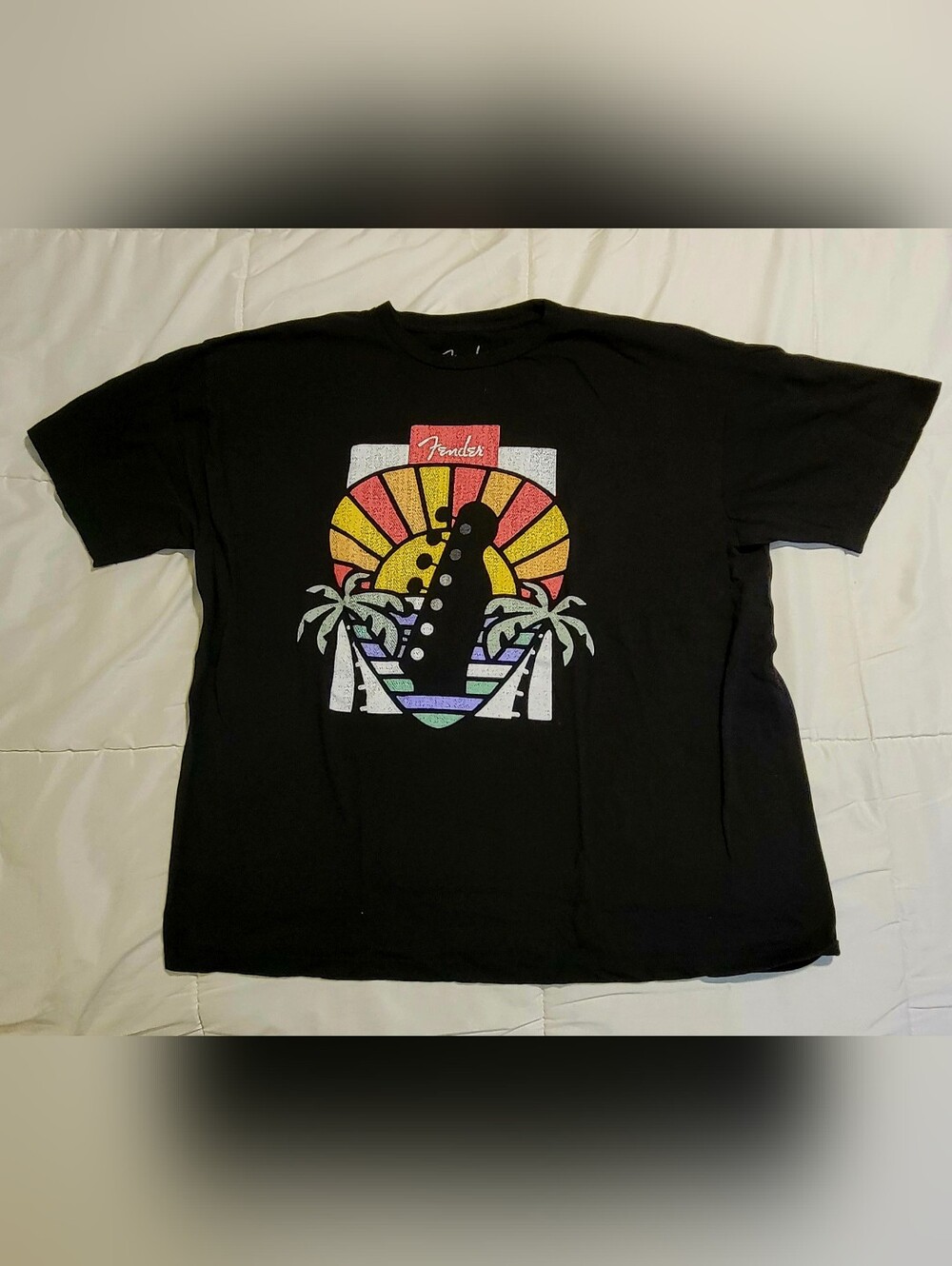 Fender Black Graphic Tee with Sunset Palm Guitar - XL